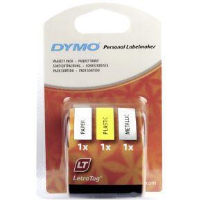 Image of DYMO 91241 Labeltape Set van 3 Tapekleur: Hyper-geel, Zilver, Wit Tekstkleur:Zwart 12 mm 4 m