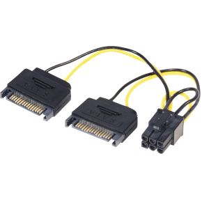 Image of Lindy 33859 2 x 15 pol. SATA 1 x 6 pol. PCIe Zwart, Geel kabeladapter/verloopstukje