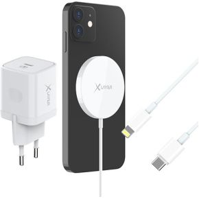 XLayer iPhone snellader starterkit - Fast charging starter set - draadloze oplader 10W (Qi) - USB-C naar Apple Lightning kabel MFI - Wandlader 1 x USB-C PD 20W, 1 x USB QuickCharge