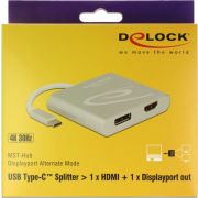 Delock 87716 USB Type-C-splitter (DP Alt-modus) > 1 x HDMI + 1 x DisplayPort-uitgang 4K 30 Hz