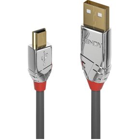 Lindy 36630 0.5m USB A Mini-USB B Mannelijk Mannelijk Grijs USB-kabel