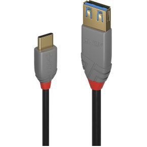 Lindy 36895 0.15m USB C USB A Mannelijk Vrouwelijk Zwart USB-kabel