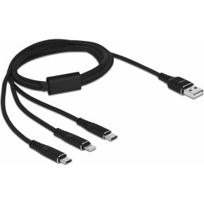 Delock 87155 USB-oplaadkabel 3 in 1 Type-A naar Lightning / Micro USB / USB Type-C 1 m zwart