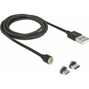 Delock 85723 Magnetische USB data- en oplaadkabelset voor Micro USB / USB Type-C zwart 1,1 m