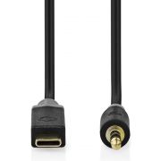 Nedis-USB-C-copy-Adapter-USB-2-0-USB-C-copy-Male-3-5-mm-Male-1-00-m-Rond-Verguld-PVC-Zwart-D
