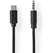 Nedis-USB-C-copy-Adapter-USB-2-0-USB-C-copy-Male-3-5-mm-Male-1-00-m-Rond-Vernikkeld-PVC-Zwart