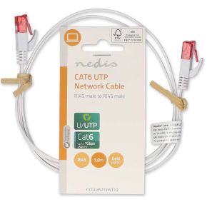 CAT6-kabel | RJ45 Male | RJ45 Male | U/UTP | 1.00 m | Snagless | Plat | PVC | Wit | Label