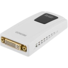 DELTACO USB3-DVI, USB 3.0 naar DVI/HDMI/VGA adapter - externe videokaart, Dual Link, Multi Monitor Windows & MAC OS 2048x1152, Wit