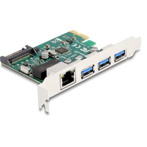 Delock 90105 PCI Express x1-kaart naar 3 x USB 5 Gbps Type-A female + 1 x Gigabit LAN