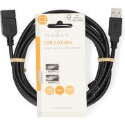 Nedis-USB-Kabel-USB-2-0-USB-A-Male-USB-A-Female-480-Mbps-Vernikkeld-3-00-m-Rond-PVC-Zwar