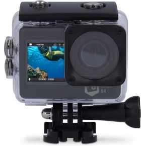 Action Cam - Dubbel scherm - 5K@30fps - 16 MPixel - Waterbestendig tot: 30.00 m - 80 min - Wi-Fi - App beschikbaar voor: Android / IOS - Mounts inbegrepen - Zwart