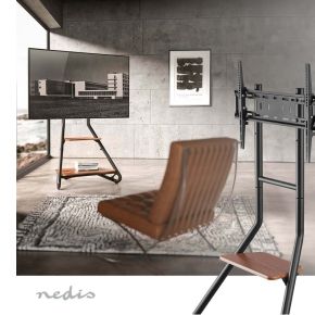Nedis TV Vloerstandaard - 37 - 75 " - Maximaal schermgewicht: 40 kg - Bauhaus Design - Aanpasbare vooraf ingestelde hoogtes - MDF / Staal - Bruin / Zwart