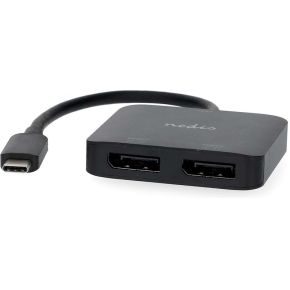USB-C Adapter - USB 3.2 Gen 1 - USB-C Male - 2x Displayport Female - 4K@60Hz - 0.20 m - Rond - Vernikkeld - PVC - Zwart - Doos