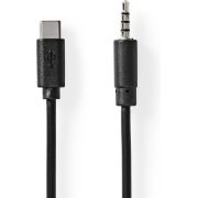 Nedis-USB-C-Adapter-USB-2-0-USB-C-Male-3-5-mm-Male-1-00-m-Rond-Vernikkeld-Zwart-Label