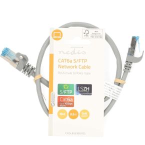 CAT6a netwerkkabel | S/FTP | RJ45 Male | RJ45 Male | 0.50 m | Snagless | Rond | LSZH | Grijs | Label