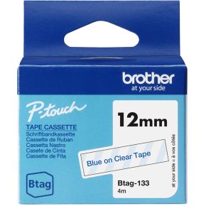 Brother BTAG-133 labelprinter-tape Blauw op transparant