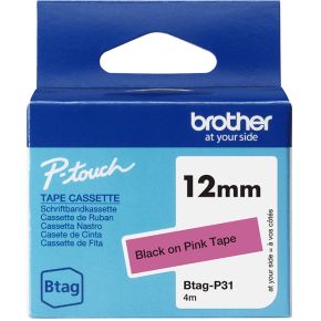 Brother BTAG-P31 labelprinter-tape Zwart op roze