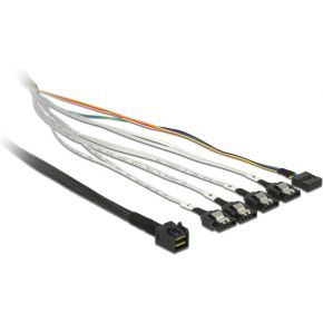 Delock 83315 Kabel Mini SAS SFF-8643 > 4 x SATA 7-polig + Zijband 0,5 m metaal