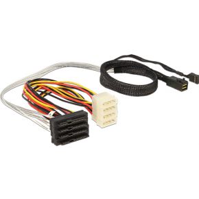 Delock 83390 Kabel Mini SAS HD SFF-8643 > 4 x SAS SFF-8482 + voeding + Zijband 0,5 m