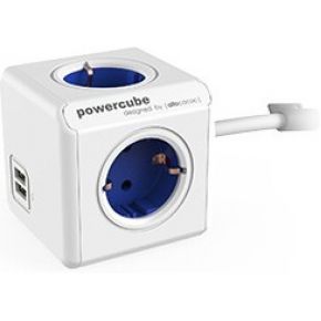 PowerCube Extended Duo USB - 1.5 meter kabel - Wit/Blauw - 4 stopcontacten - 2 USB laders - NL\/DE (Type F)