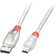 Lindy 41781 0.5m USB A Mini-USB B Rood, Zilver, Doorschijnend USB-kabel