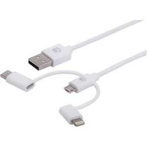 Manhattan 353434 1m USB-A Lightning/USB Micro-B/USB-C Wit mobiele telefoonkabel