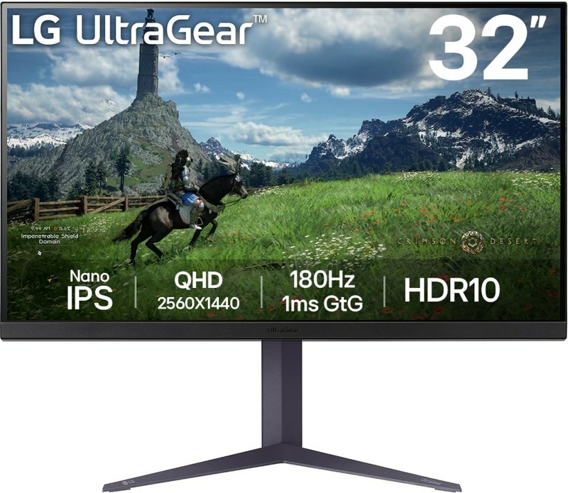 LG 32 inch top UltraGear QHD Nano IPS 1ms 165Hz gaming monitor.