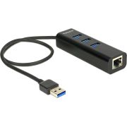 Delock 62653 USB 3.0-hub 3-poorts + 1-poorts Gigabit LAN 10/100/1000 Mbps