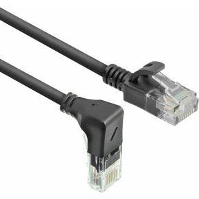 ACT Zwarte 0.15 meter U/UTP CAT6A LSZH slimline patchkabel met RJ45 connectoren. recht naar 90° haa