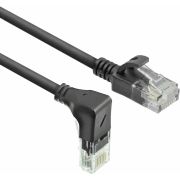 ACT Zwarte 1 meter U/UTP CAT6A LSZH slimline patchkabel met RJ45 connectoren. recht naar 90° haaks