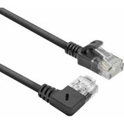 ACT Zwarte 1 meter U/UTP CAT6A LSZH slimline patchkabel met RJ45 connectoren. recht naar 90° haaks