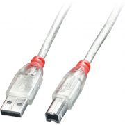 Lindy 41754 3m USB A USB B Transparant USB-kabel